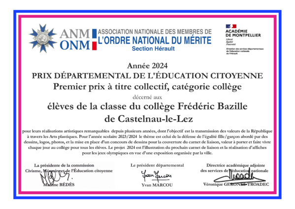 Premier prix départemental de l'Éducation citoyenne 2024 - Collège