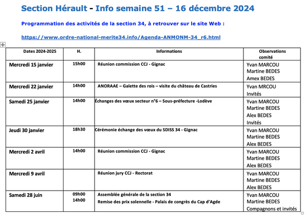 ANMONM 34 - info semaine 51 - 2024