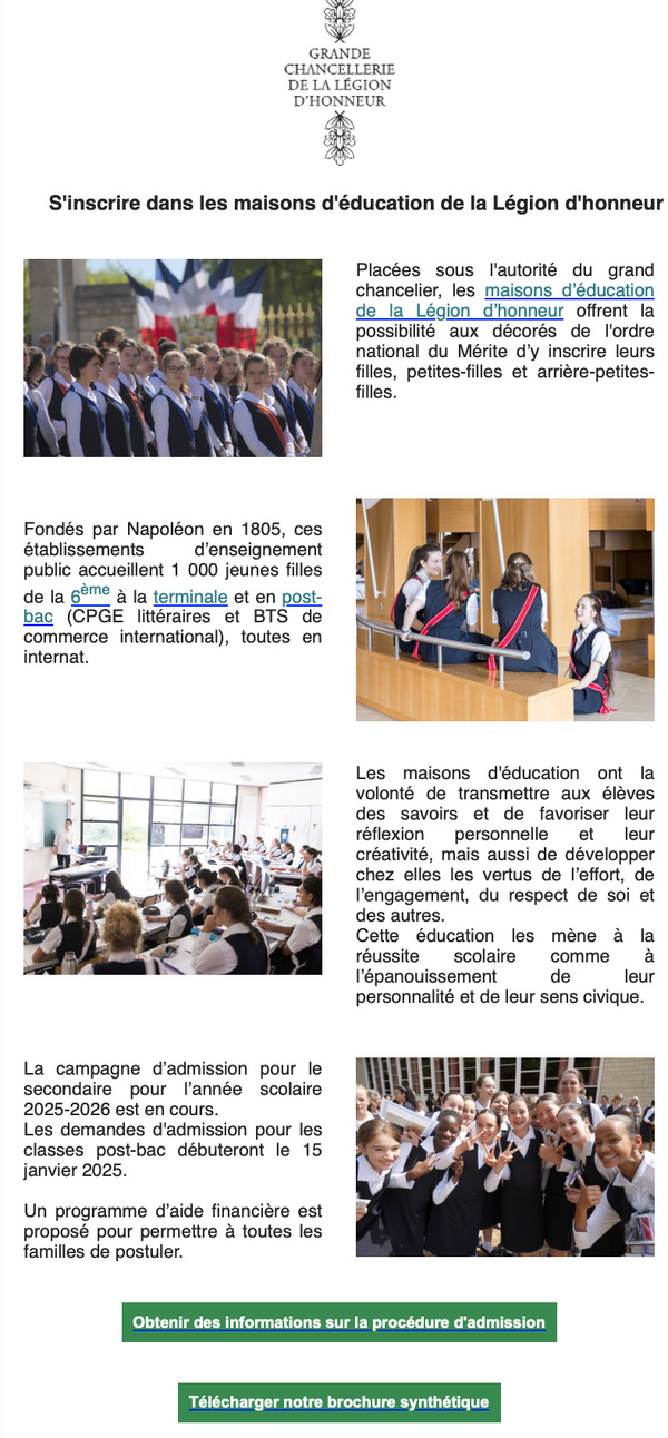 S'inscrire dans les maisons d'éducation de la Légion d'honneur.