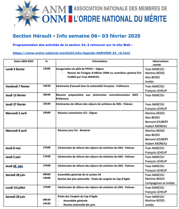 ANMONM 34 - Info semaine 06 - 2025