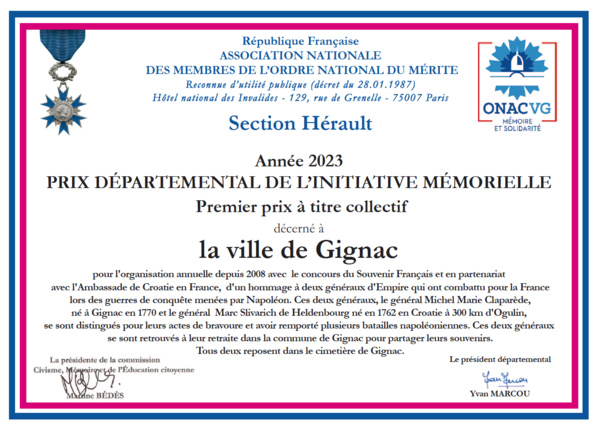 Mardi 19 septembre 2023 - Gignac - Remise officielle du premier prix départemental de l'initiative mémorielle