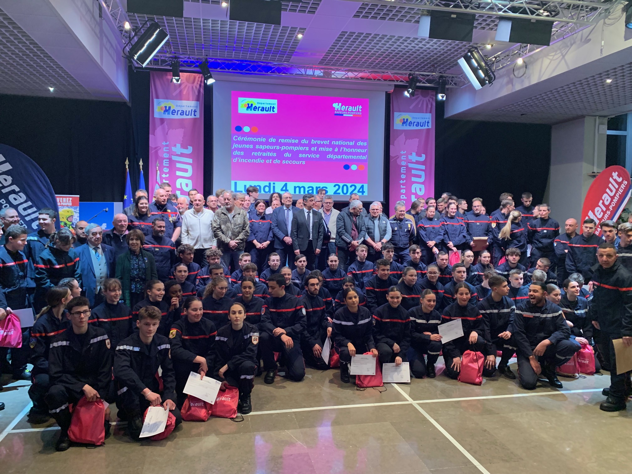 4 mars 2024 - Montpellier - Cérémonie de remise du brevet national des jeunes sapeurs-pompiers.