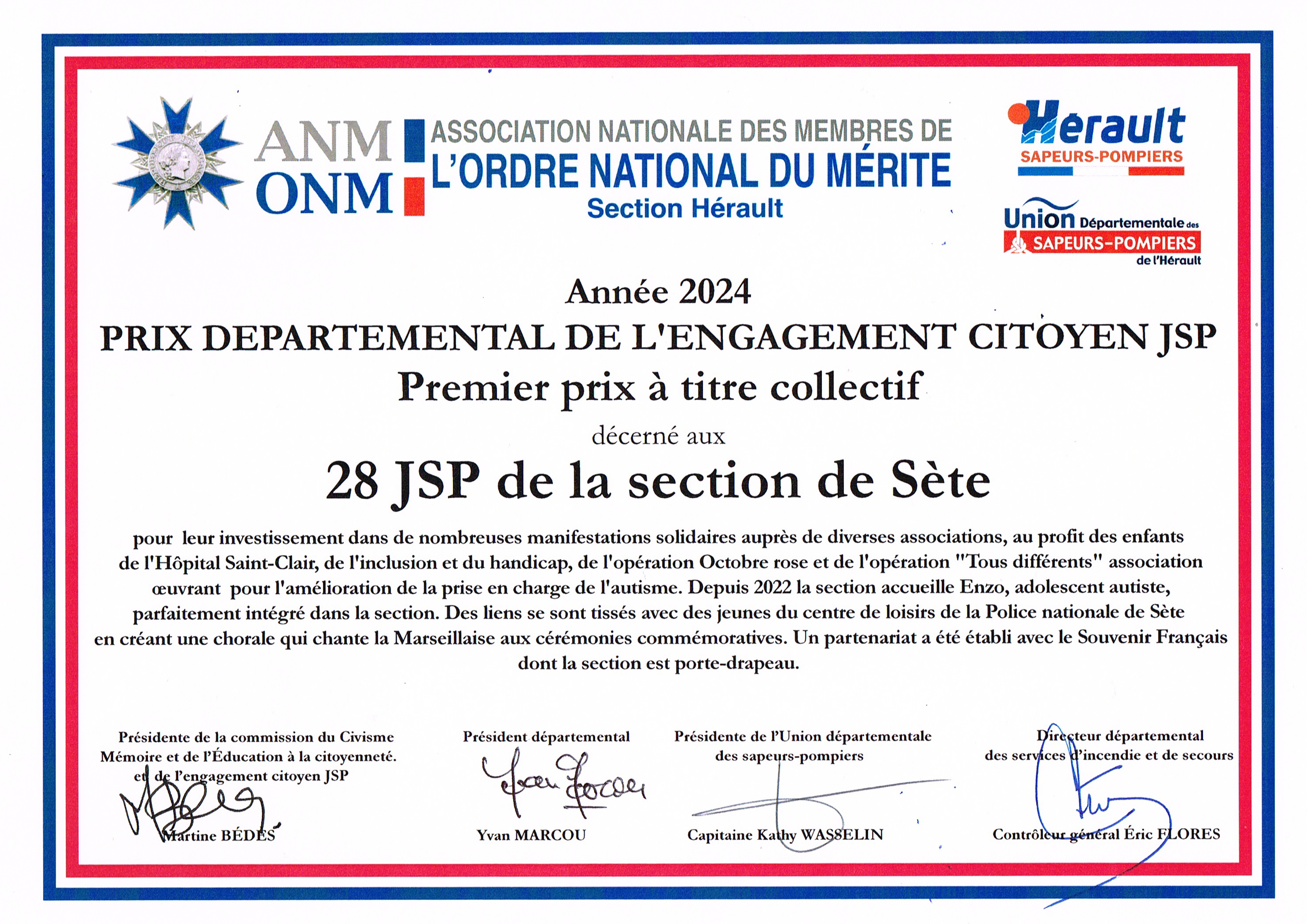 Premier prix départemental de l’engagement citoyen JSP 2024 - à titre collectif