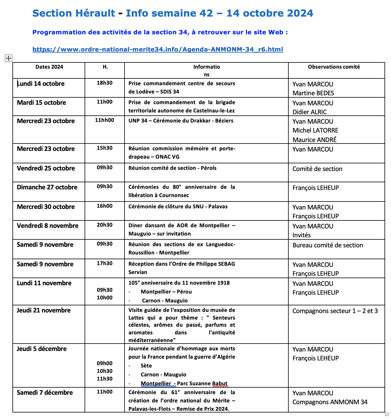 ANMONM 34 - Info semaine 42 - 2024