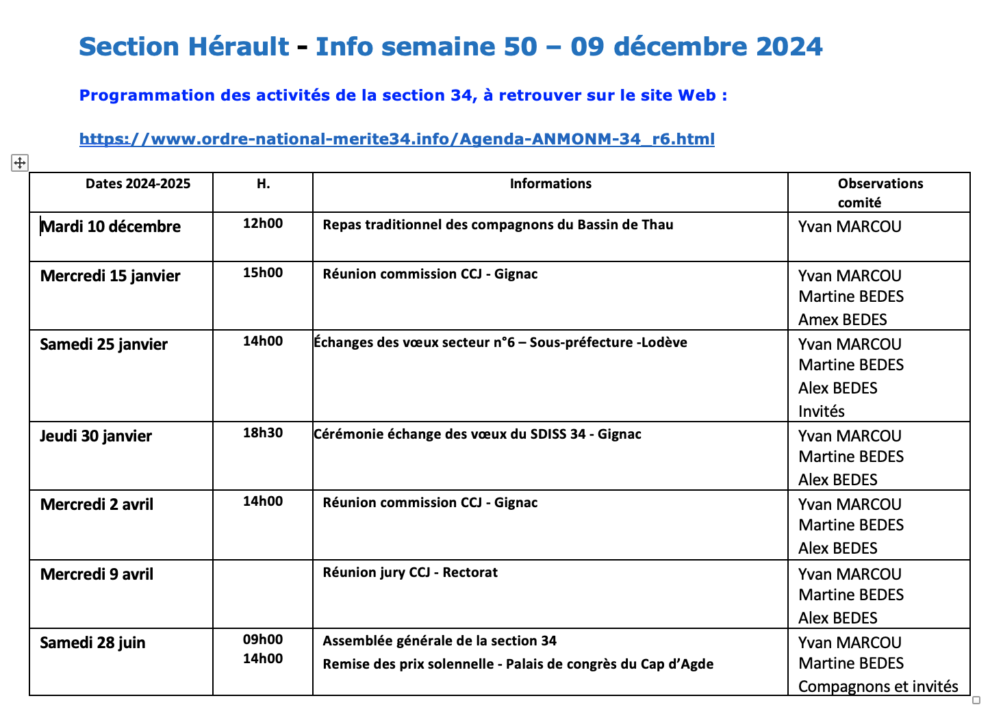 ANMONM 34 - Info semaine 50 - 2024