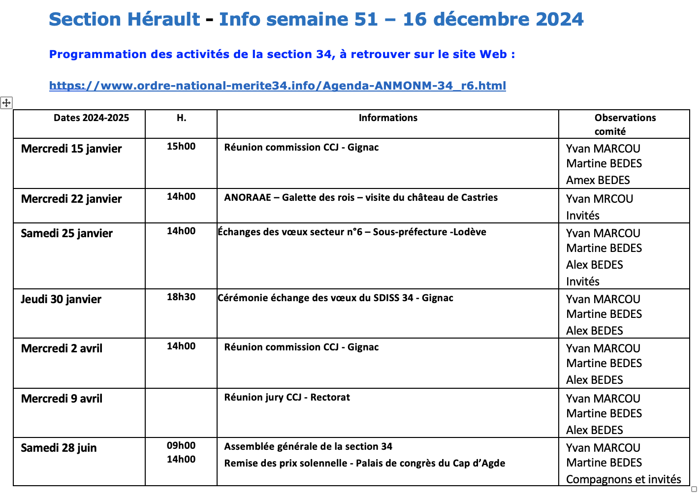 ANMONM 34 - info semaine 51 - 2024